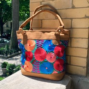 Suede Hand Embroidered Mexican Purse